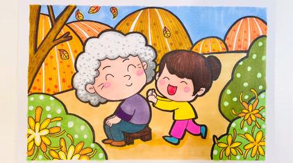 02:55沙沙爱画画#重阳节##重阳节儿童画#重阳节尊老爱幼节,传统美德